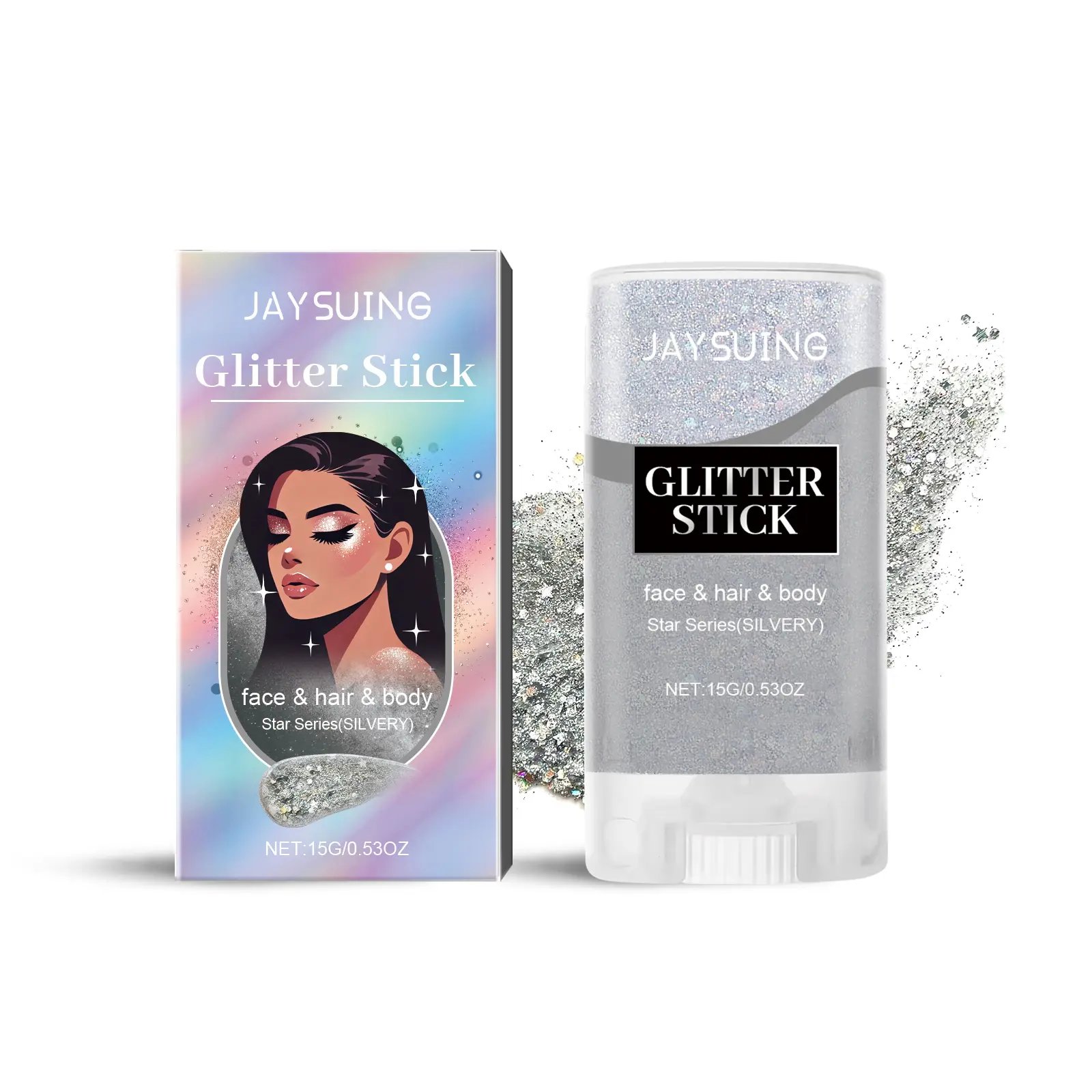 Silver Body Glitter Stick,Face Hair Glitter Gel for Kids Women,Festival Rave Pride Accessories,Holographic Mermaid Sequin Sparkling Chunky Glitter Makeup,0.56oz