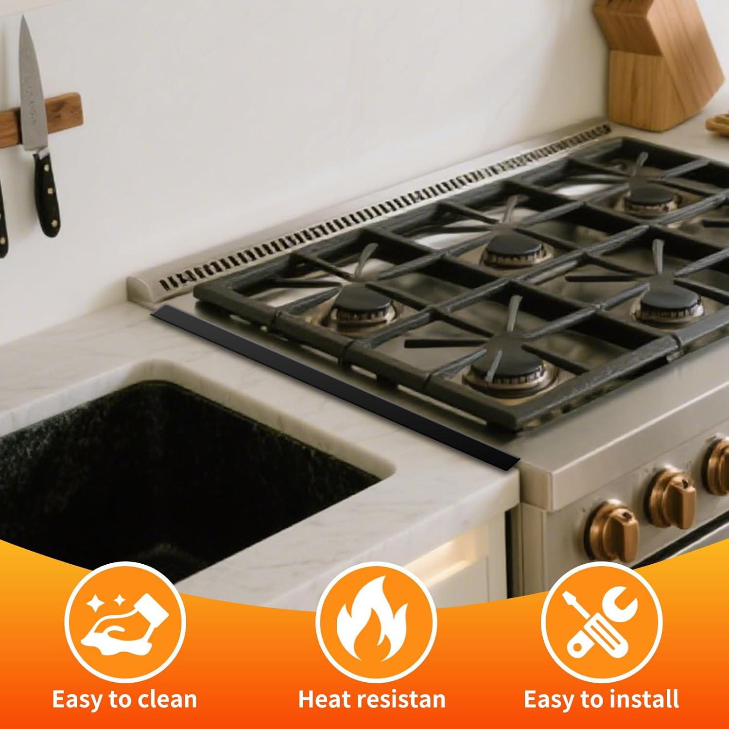 Stove Gap Covers Stainless Steel, 2 count Stove Gap Filler, Heat Resistant and Easy to Clean, Retractable Length 13.8" to 27.5", Width 0.79",Black