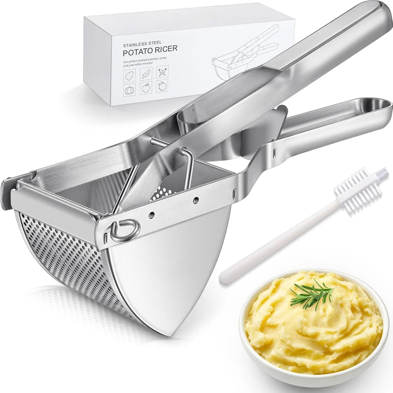 Stainless Steel Potato Ricer - Functional Kitchen Utensil for Home Kitchen and Commercial Use