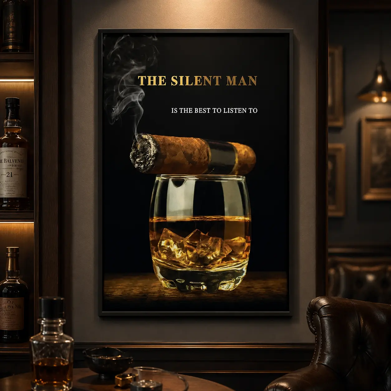Actions Over Words Minimalist Canvas Wall Art Poster, Men's Cigar Photo Inspired Motivational Print, Authentic Living Quote Artwork, Lightweight Cotton Canvas Decor for Bedroom Office Man Cave Living Room, Gift for Men, Modern Home Decoration