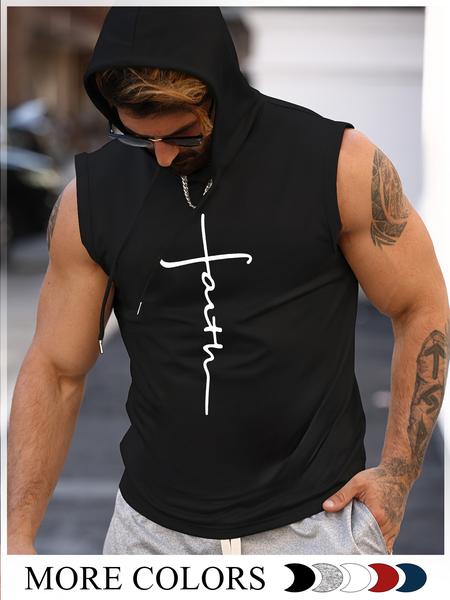Men's "ONLY GOD CAN JUDGE ME" Print Hooded Tank Top, Regular Fit Casual Sleeveless Top for Summer, Men's Clothes for Daily Wear, Socks