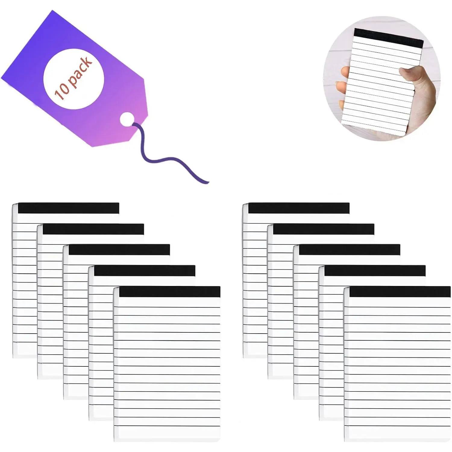 10 Pack Pocket Mini Notepads Refills,Memo Pad,3×5Inch Lined Writing Pads with 30 Sheets in Each Pad,Note Pads Refills,Inspiration Catcher(White-10pack)