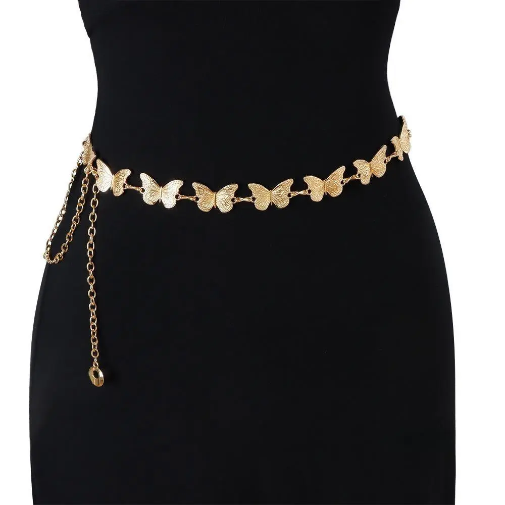 Women's Silver Body Chain, Dainty Boho Butterfly Metal Waist Belt, Adjustable for Festivals & Parties, Boho Style Outfit, Chic Body Jewelry, Waist Cinch, Plain, All-Season, Female, Fits All Waist & Hip Sizes