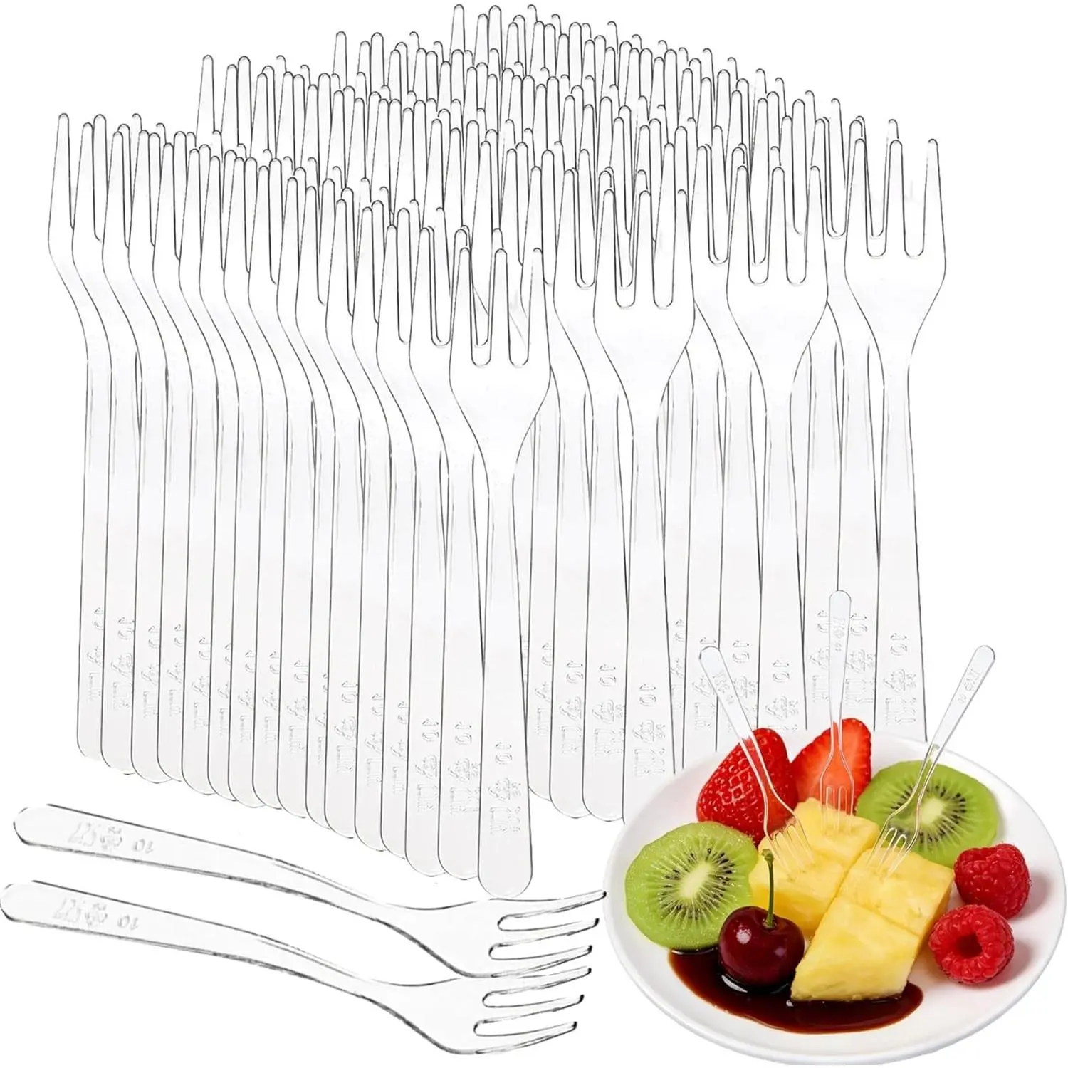 800 Pieces Tasting Mini Forks, 3.7 Inch Clear Plastic Forks for Appetizers, Fruit, Dessert, Cake, Catering, Reusable Tiny Utensils, Dishwasher-Safe