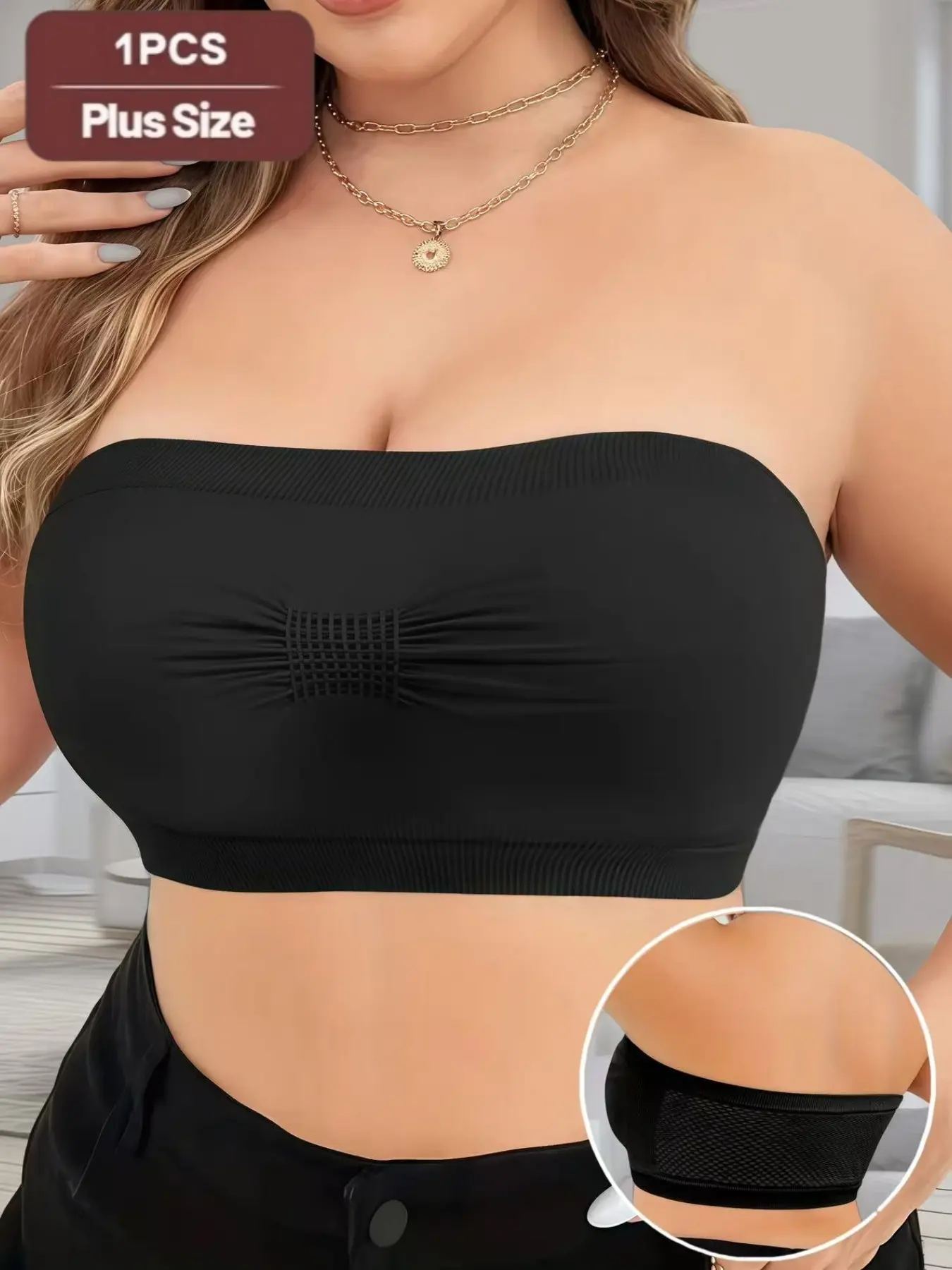 Women's Plus Size Strapless No Underwire Bra, Comfortable Breathable Seamless Design, Elegant for Daily Wear, Dating, Shopping, Special Occasions Bandeau