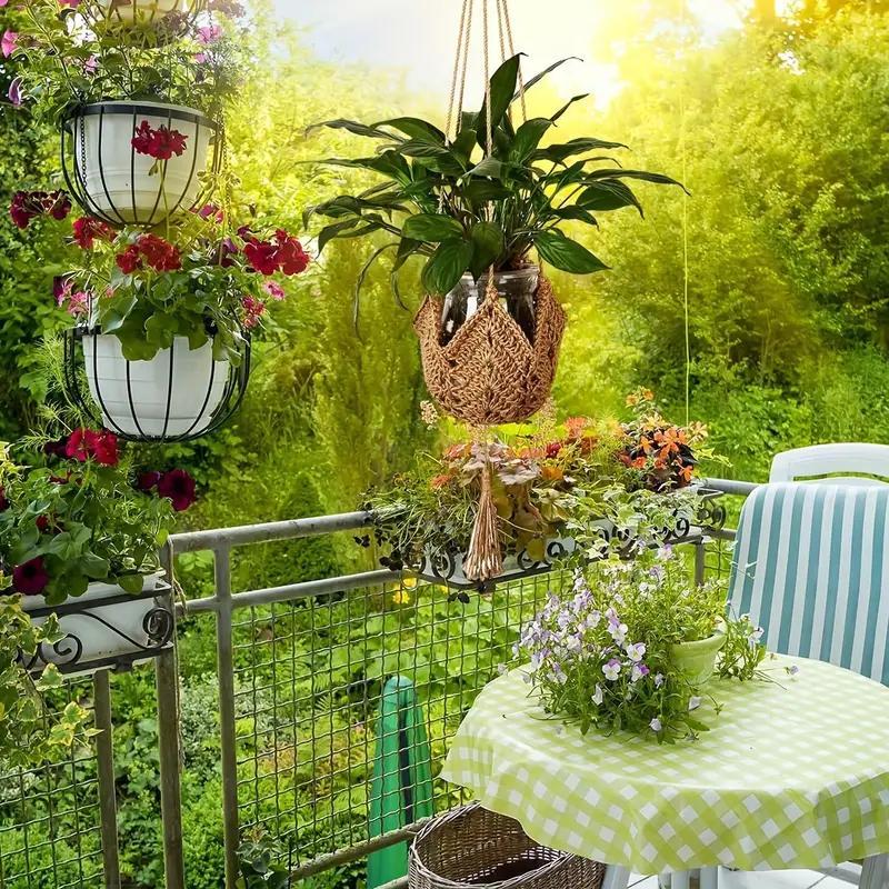 Boho Style Woven Hanging Planter Net, Lightweight Geometric Irregular Shape Hanging Plant Basket with S Hook, Home Decoration Supplies