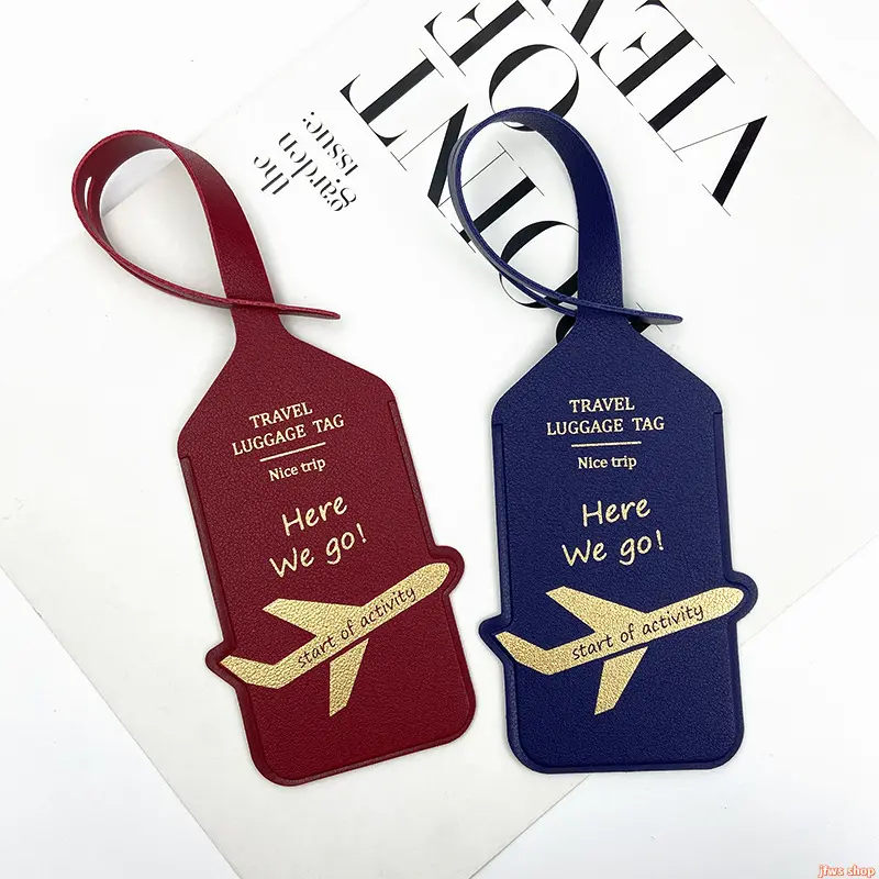 2026 New Double Sided Thick PU Leather Luggage Tag With Gold Foil Hot Stamping Anti Lost For Suitcase Travel Business Trip And Back To School Lightweight Durable Fashion Light Luxury US Design