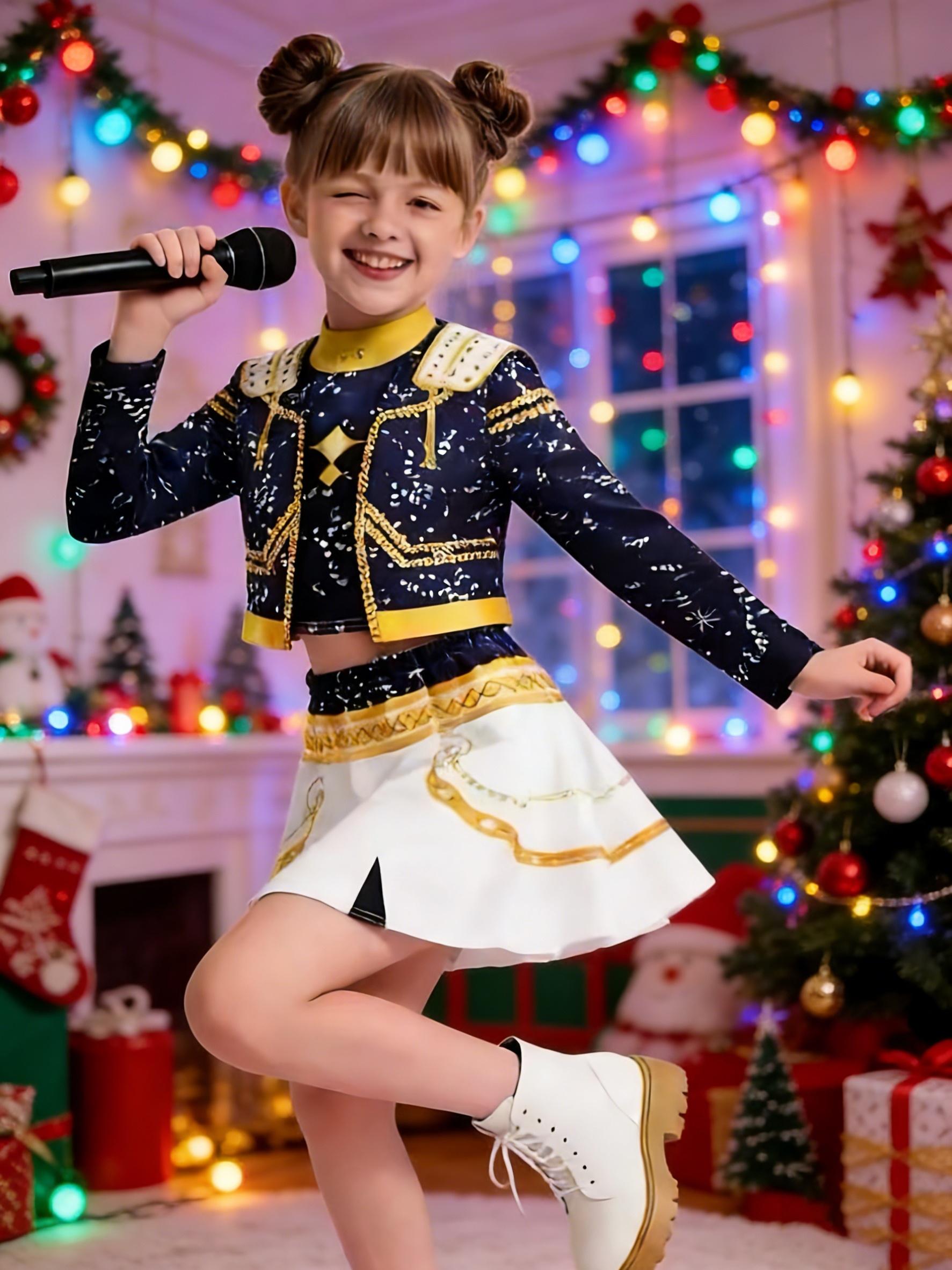 3-piece Kpop outfit, suitable for boys and girls, children's Kpop performance costume, vocal stage costume, idol singer white party girl group stage costume, Halloween festival costume, cheerleader dance uniform