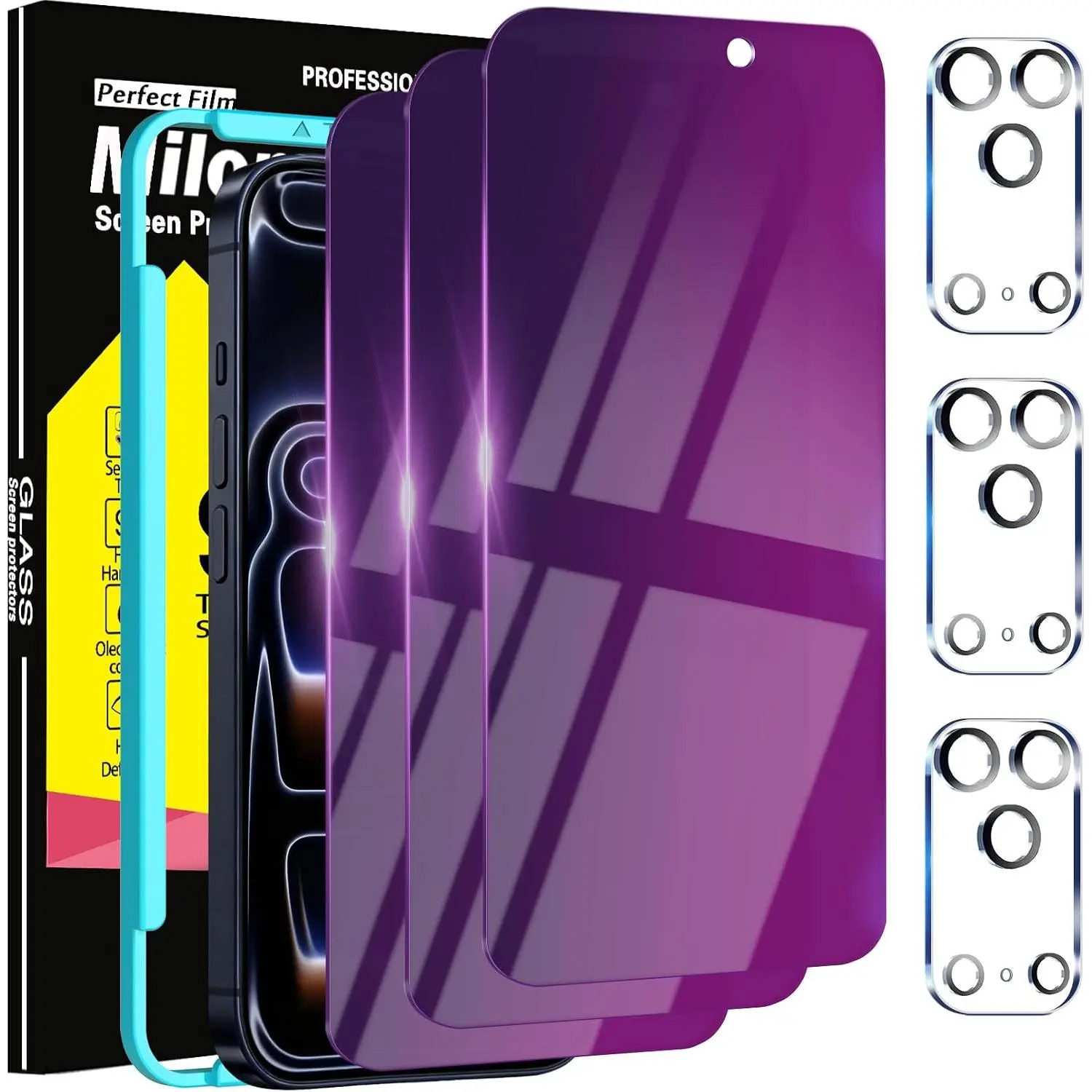 Gradient Colorful  Screen Protector for  17 Pro | 3 Pack, 9H+ Hardness Tempered Glass Camera Lens Protector, Easy Installation, No Bubbles, Case Friendly