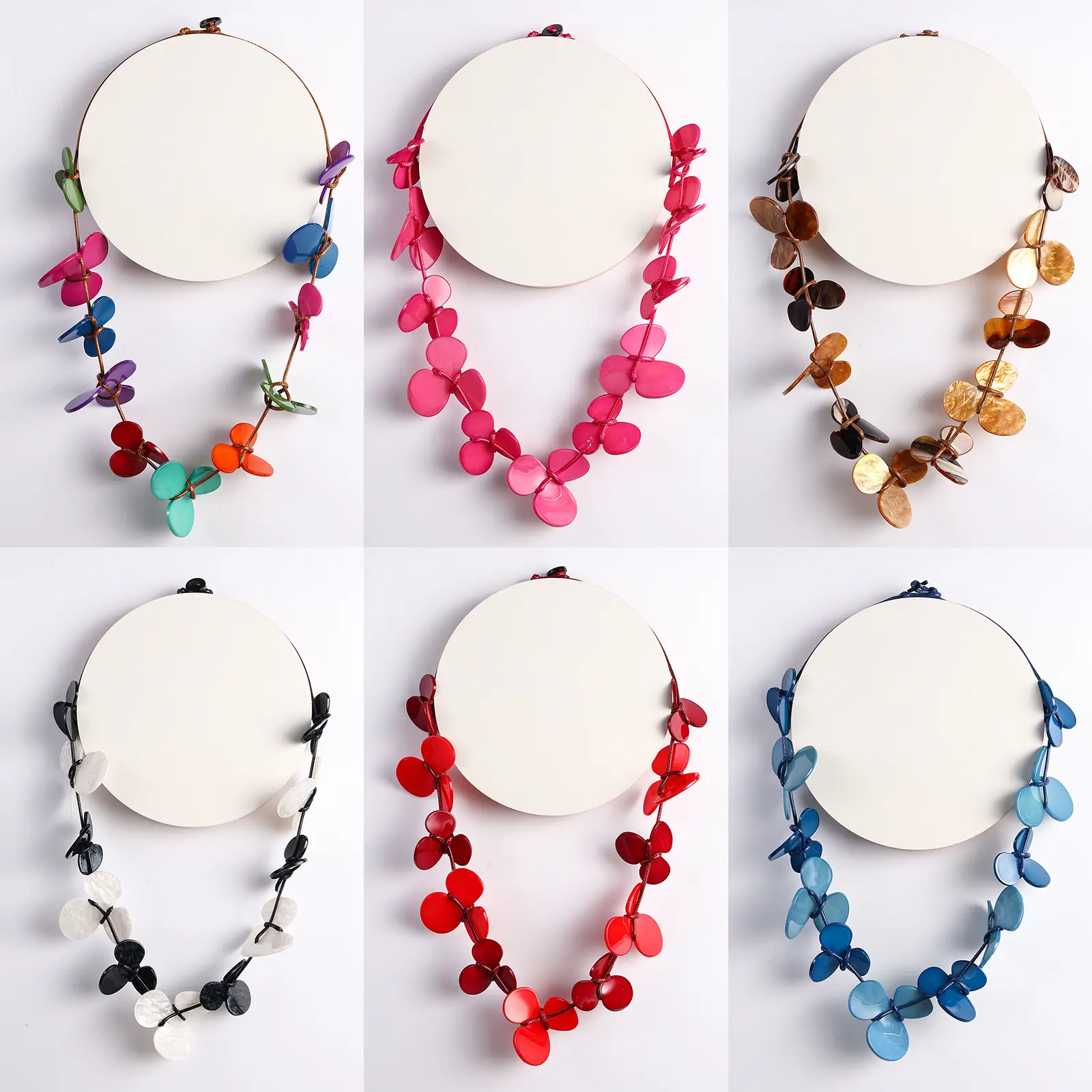Ethnic style multi-layer flower necklace, women's Bohemian handmade woven pendant, colorful accessory