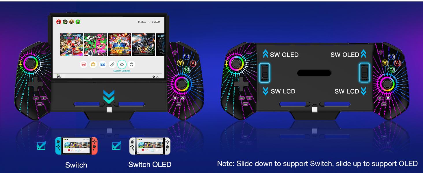 Pro Controller for Switch/OLED,One-Piece Switch Joycon Grip with Hall Effect Joystick,Switch Controller for Handheld with Turbo/Programmable/6-Axis/Vibration/4 Games Card Slot