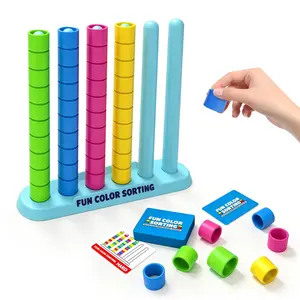 Color Sorting Stack Puzzle Game, Stacking Tower Game for Kids & Family, Family Fun Game, Ring Matching Brain Teaser, Fast Reflex Strategy Game for 2 Players, Includes Challenge Cards