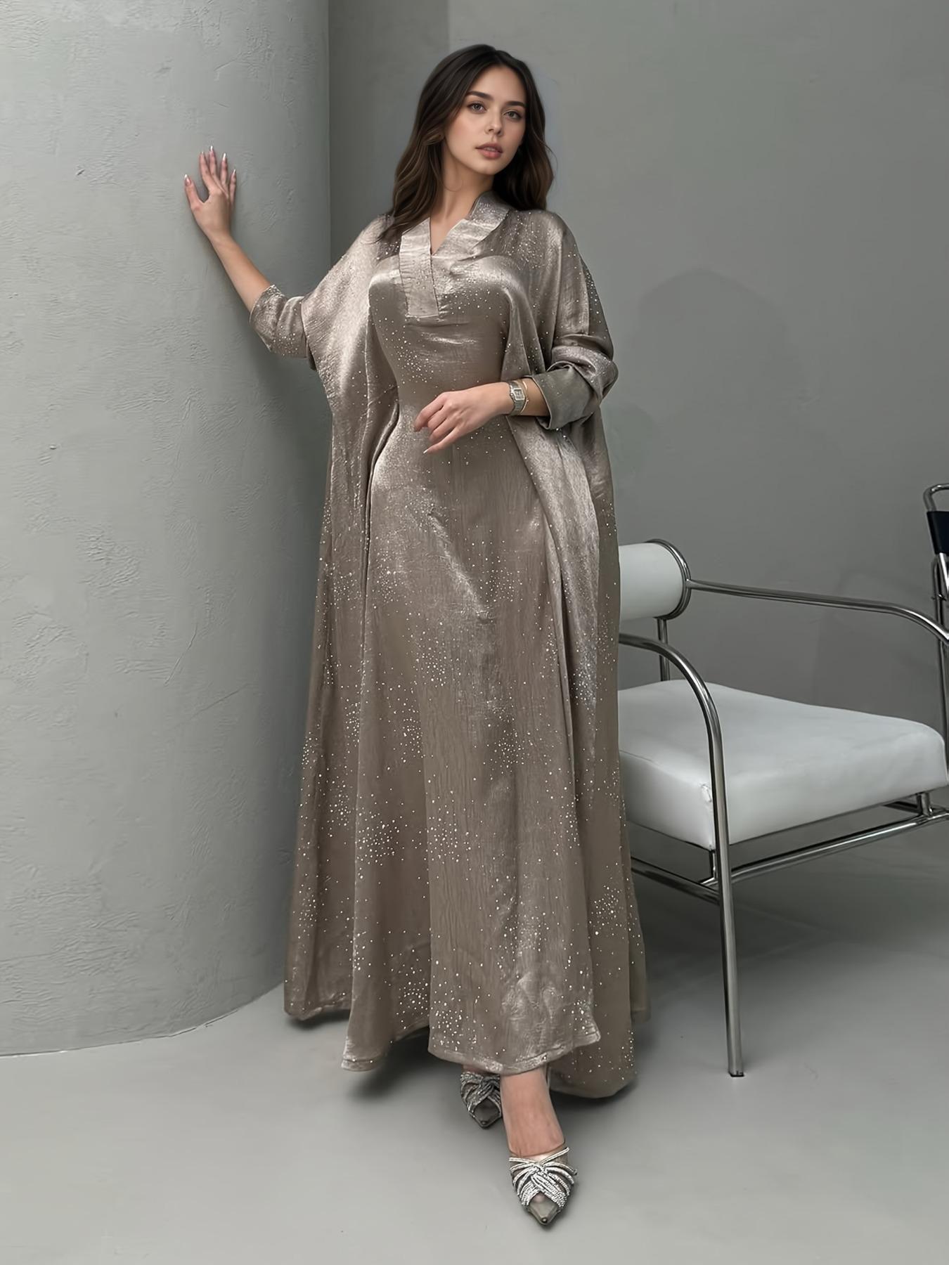 Women's Star Print Long Sleeve Abaya Dress, Loose Abayas, Modest Casual Dress for Party Wedding Guest, Ladies Islamic Clothing for Spring & Fall