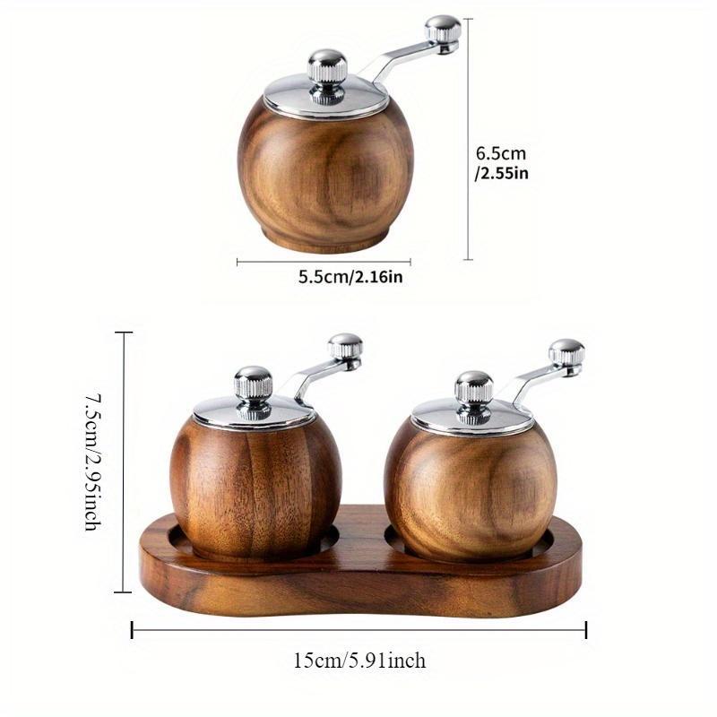2pcs Advanced Wooden Manual Pepper Grinder - Hand-cranked Sea Salt and Black Pepper Seasoning Machine, with Wooden Stand, Adjustable Thickness, Suitable for Steak Seasoning, Kitchen Gadgets for Restaurants and Food Carts