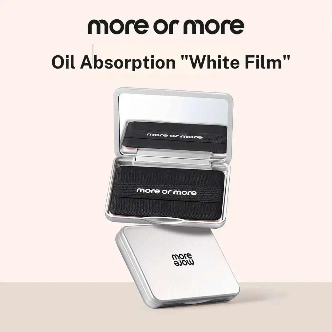 MORE OR MORE White Film-Type Oil Blotting Sheets for Makeup, High Polymer Oil-Absorbent, Water-Impermeable, Includes Storage Case and Puff-Shaped Pad
