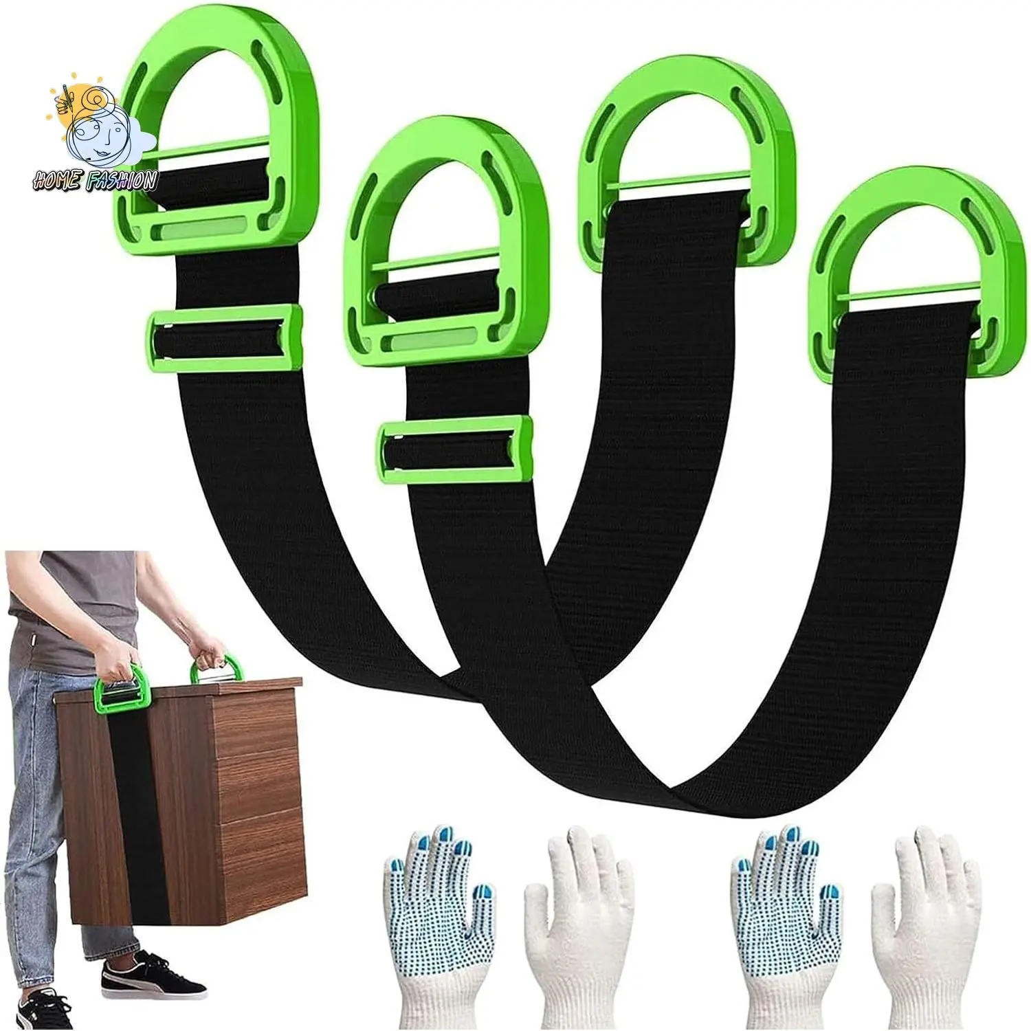 Household Furniture Carrying Straps Ergonomic D Handles Adjustable Length Heavy Lifting Belts With Work Gloves Home Moving Appliance Relocation Tool
