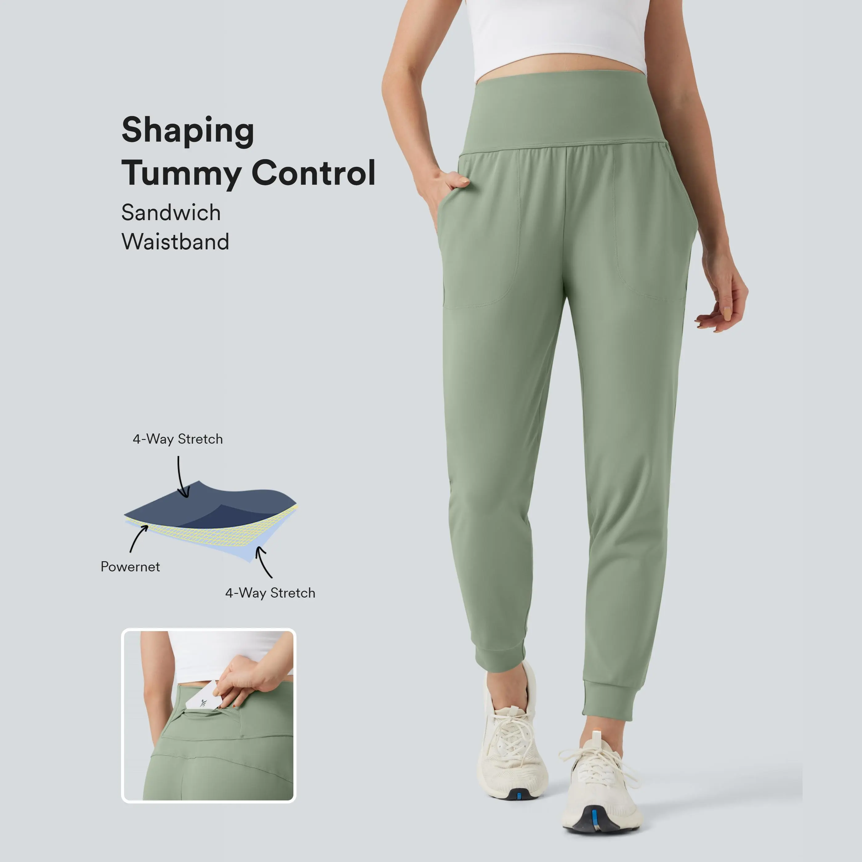 Halara SoCinched Mid Rise Tummy Control Running Joggers with Pockets