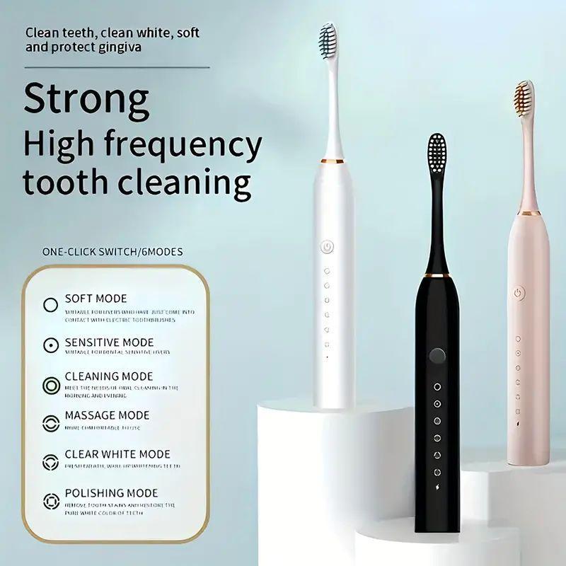 Professional Electric Toothbrush Kit with 6 Cleaning Modes, 1 Count Rechargeable Deep Cleaning Toothbrush with 4 Brush Heads, Electric Teeth Cleaner, Teeth Cleaning Oral Care Tool for Daily Use, Men's Stuff