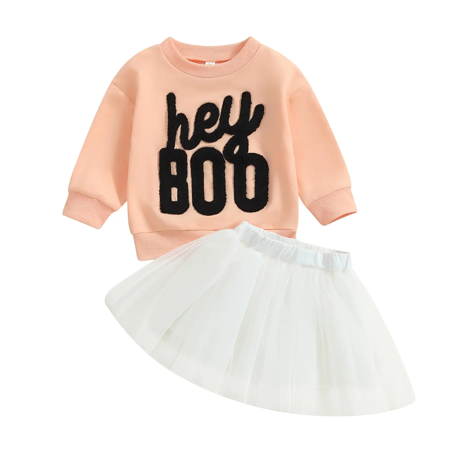 Toddler Baby Girls' 2-Piece Halloween Outfit Gift Set - 1 Sweatshirt (Long Sleeve, Hey Boo Print, Polyester-Elastane), Tulle Tutu Skirt, Fall Clothes for 12-18 Months, 2-3 Years