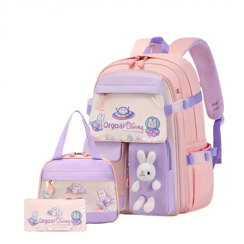 Cute Rabbit Girls Backpack Three-Piece Set: Includes Handbag and Pencil ...