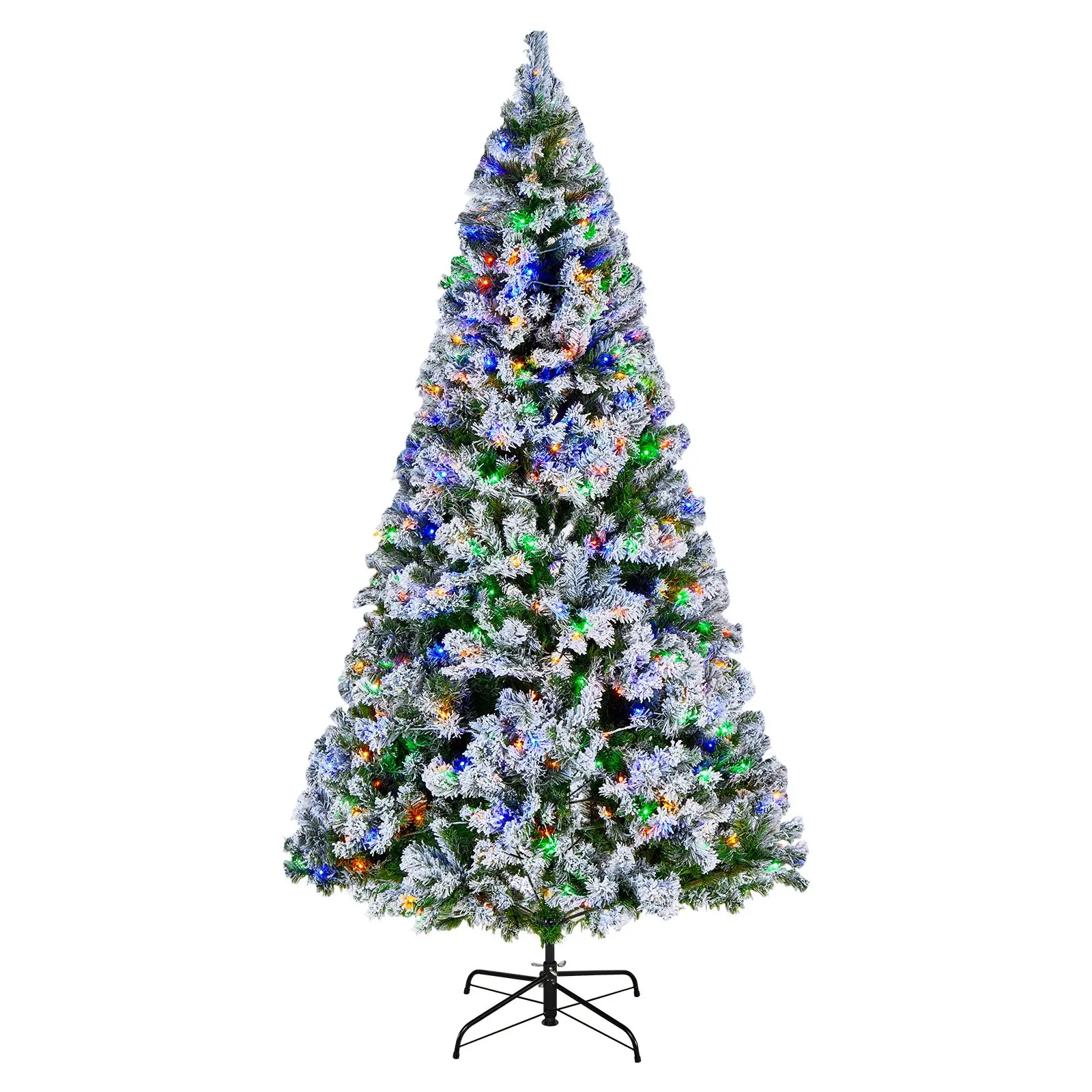 【DealsForYouDays】VEVOR Christmas Tree, 7.2ft Prelit Flocked Artificial Tree, Full Holiday Xmas Deco Trees with 470 Colorful LED Lights, 11 Lighting Modes 1346 Branch Tips for Home Party Office Decoration
