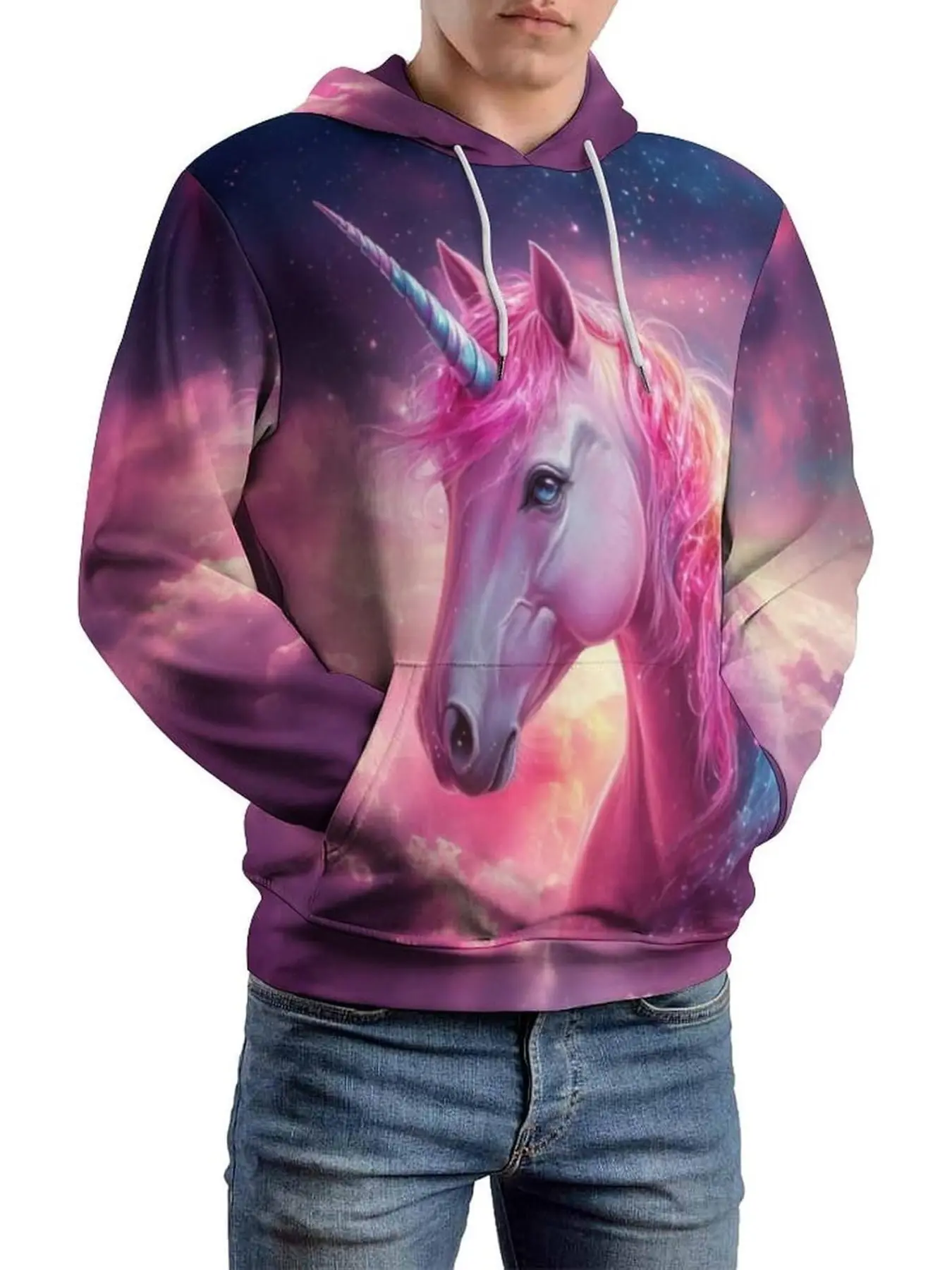 Dreamy Purple Glowing Starry Sky Unicorn 3D Printed Casual Hoodie for Gentle Girls