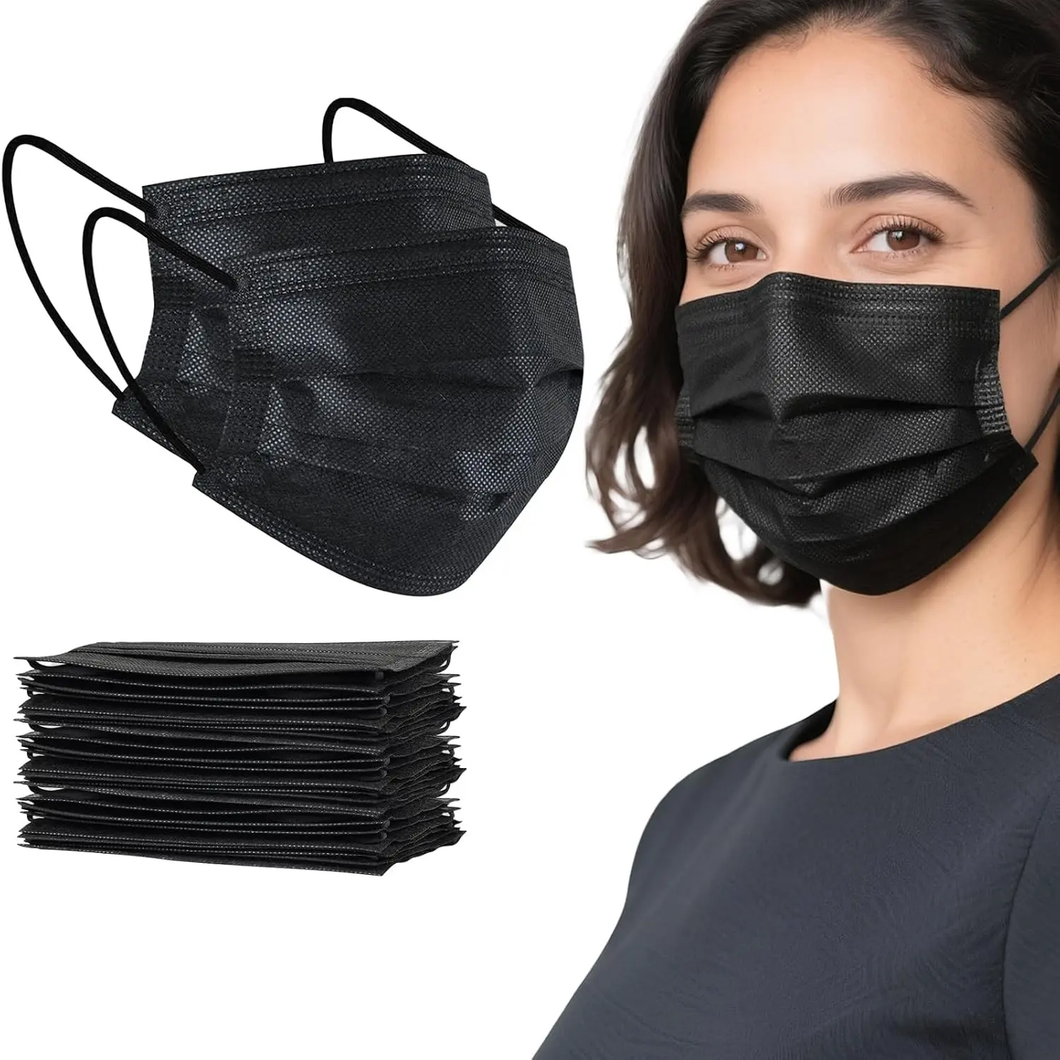 Black Mask,  Face Mask with Elastic Headband, 50 pcs Face Masks,3-Ply Breathable Mask For Adults,Great For Outdoors,Home, Office, School, Face Covering Mask