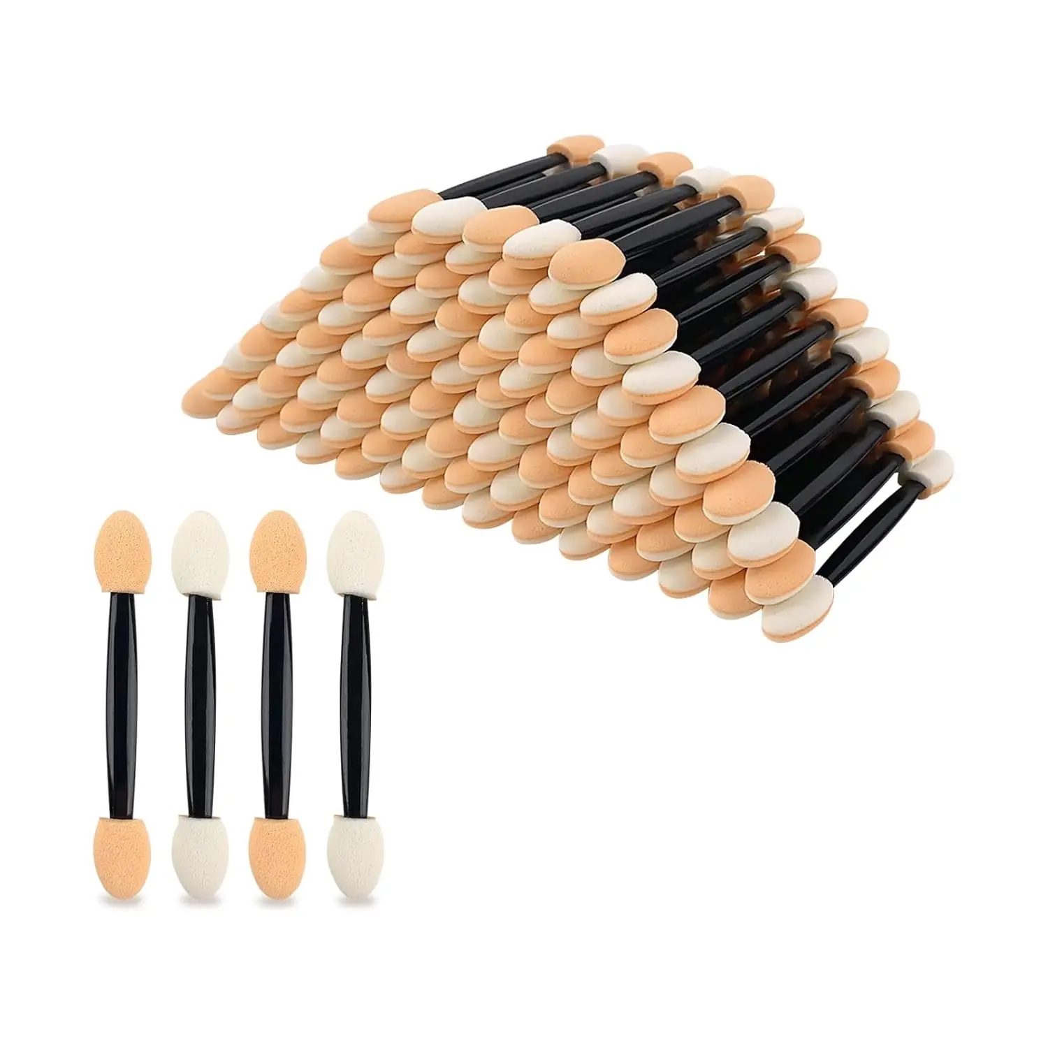 100PCS Disposable Oval Tip Eyeshadow Applicators, Dual-Sided Sponge-Tipped Makeup Tool for Daily Use, Home/Outing & Travel-Friendly Beauty Accessory, Compact