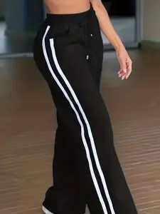 New Women's Striped Casual Long Pants, High Waist Sporty Jeans for Slimming Effect, Comfortable and Stylish Bottoms for Daily Wear