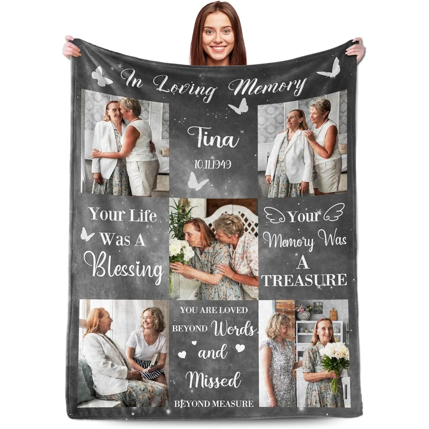 Personalized Memorial Blankets with Photo for Loss of Mom Dad Husband Wife Daughter Son, Custom in Loving Memory Blanket for Sister Friend, Remembrance Sympathy Bereavement Gifts