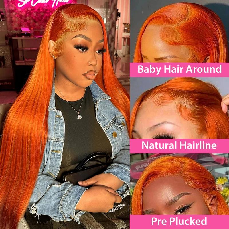 Bling Hair Orange Ginger Straight Lace Wigs Human Hair 13x6 13x4 HD Lace Frontal Wig Loose Wave 30 32 Inch Colored Brazilian Transparent Lace Wig for Women Pre Plucked 180% Density