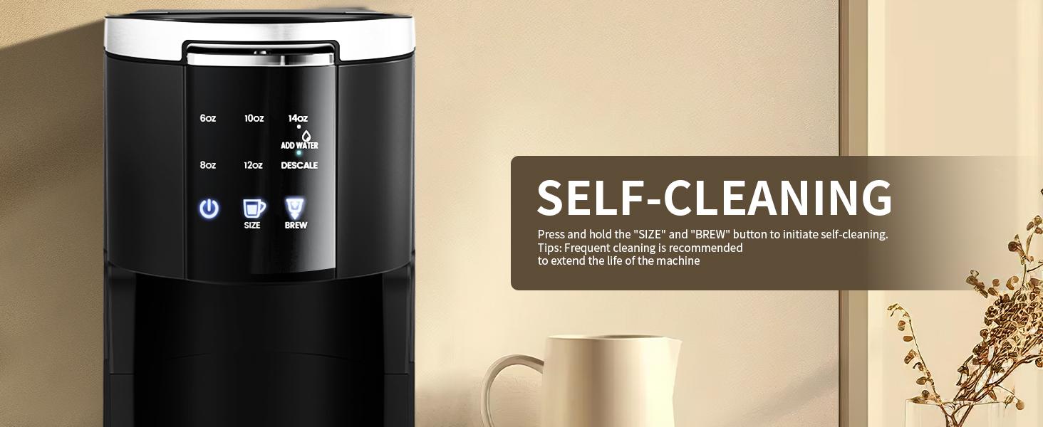 Kismile Single Serve Coffee Maker, 2 in 1 Pod Coffee Maker for K-Cup & Ground, 6 to 14oz Brew Sizes, 40oz Removable Water Reservoir, LCD Screen, Self-Cleaning, Black