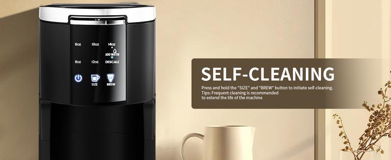 Kismile Single Serve Coffee Maker, 2 in 1 Pod Coffee Maker for K-Cup & Ground, 6 to 14oz Brew Sizes, 40oz Removable Water Reservoir, LCD Screen, Self-Cleaning, Black