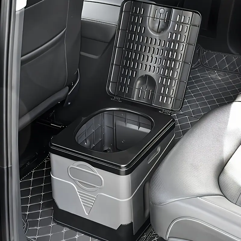 Portable Car Folding Toilet - Compact & Fast Design for Travel, Camping, and Road Trips |     Black & Gray Collapsible Storage Solution, Road Trip Accessories |     Collapsible Design |     Functional Lid