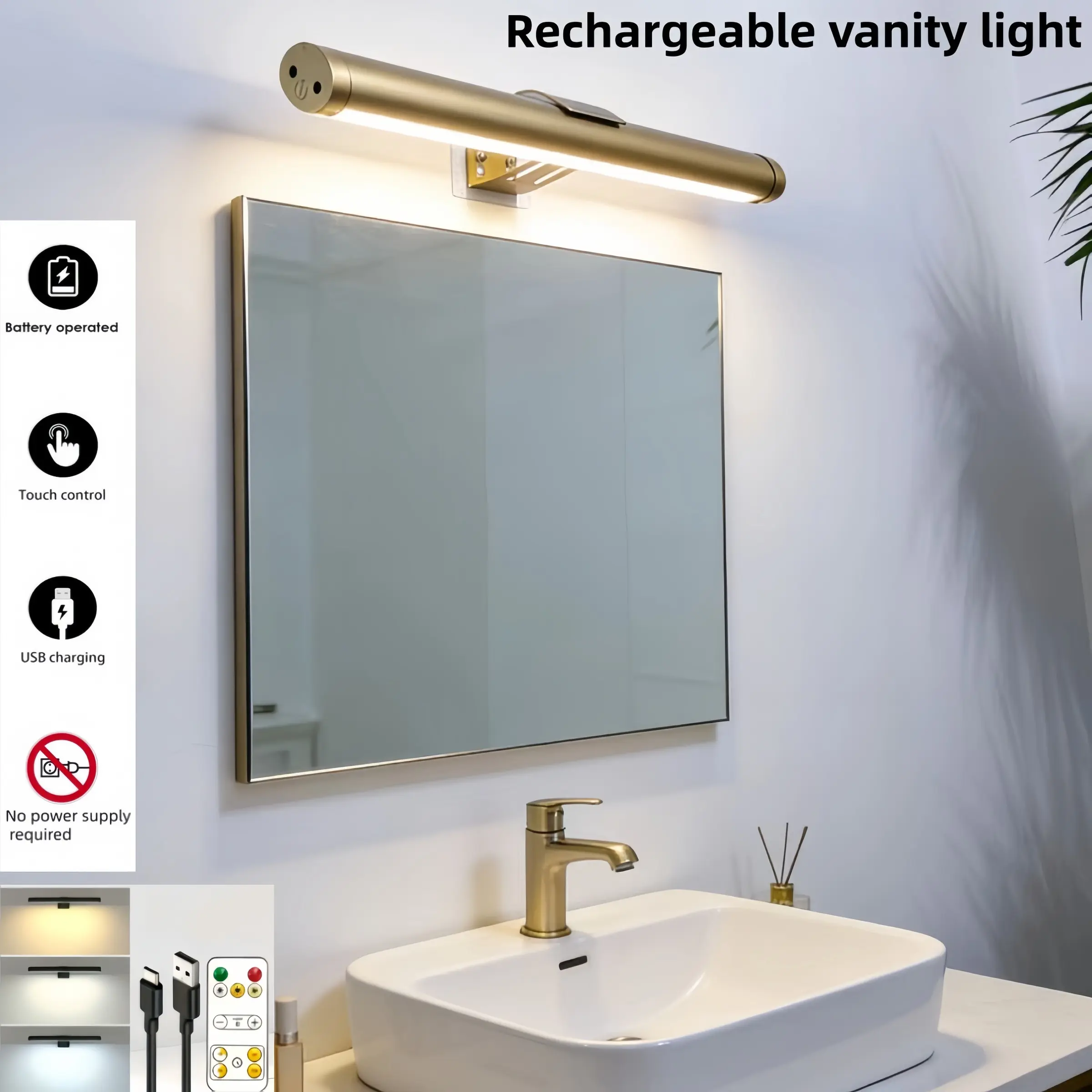 Modern LED Rechargeable Wall Lamp, Touch Control, Remote Dimming, /gold USB Charging, 4000mah, Luxury Home Decor, Living Room, Bedroom