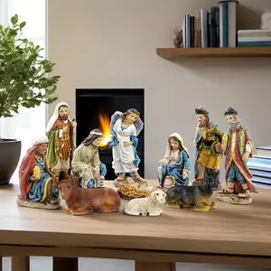 11-piece hand-painted resin Jesus Nativity scene figurines, Easter and Christmas-themed statues, exquisite Jesus manger decoration, suitable for placing on home tabletop - Easter and Christmas holiday gifts, table center decoration, holiday ornaments, Hal