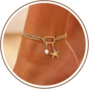 Robaice Ankle Bracelets for Women, Waterproof 14K Gold Plated Anklet Non Tarnish，Chunky Cuban Link Chain Anklets Adjustable Trendy Summer Beach Jewelry Gifts for Women