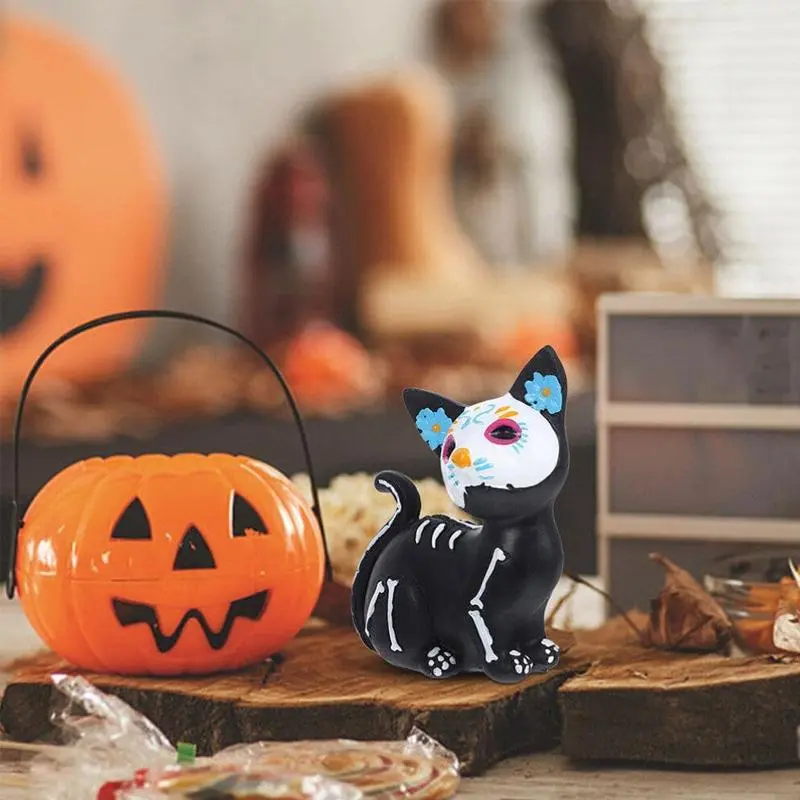 Day Of The Dead Animal Figurine, 1 Count Cat & Dog Figurine, Home Decor for Bedroom Living Room Study Room Office