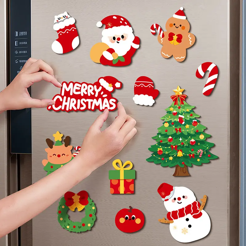 2026 New Cute Christmas Fridge Magnets Set - Santa, Snowman, Tree, Gingerbread Man Magnetic Stickers, Kitchen Accessories for Home Holiday Decor & Stocking Gift, Sohochic