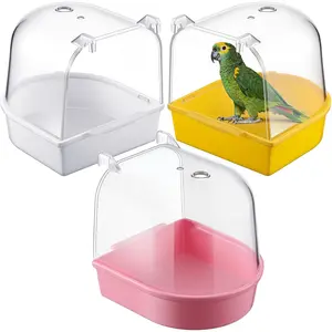 3 Pieces Clear Bird Bath for Cage Parakeet Bird Cage Accessories Hanging Bath Box Parrot Bathing Tub with Clear View for Cockatiel Conure Canary Budgies(Bright Colors)