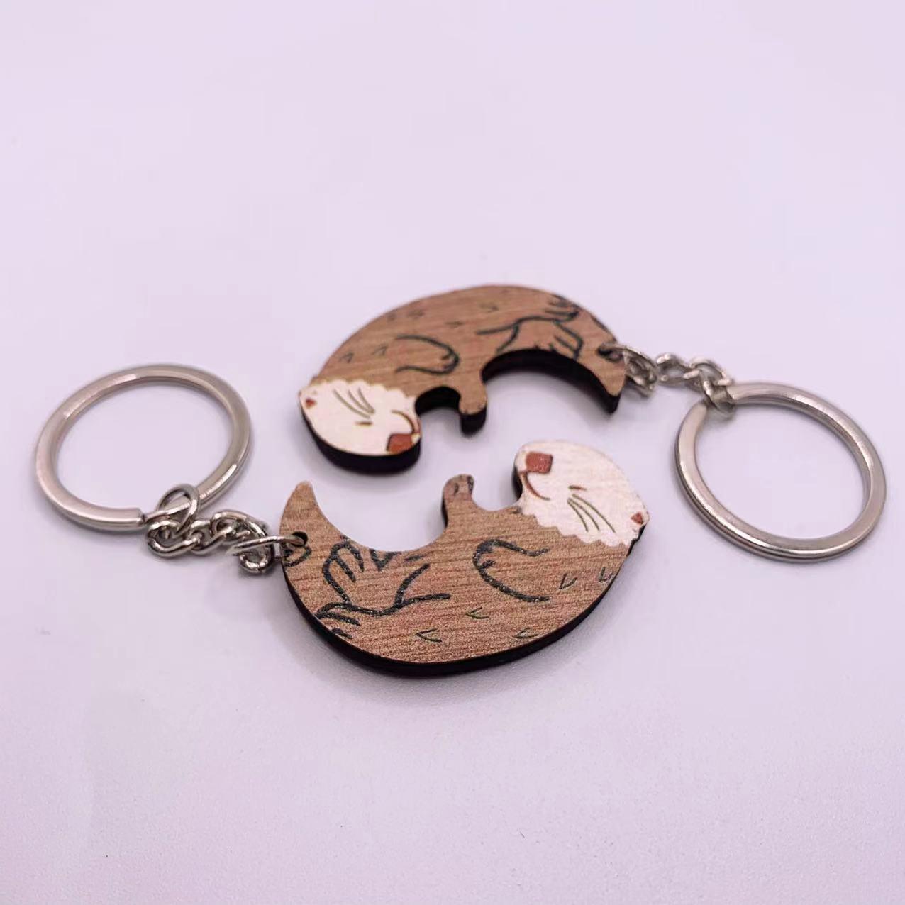Otter Couple Design Keychain, Wooden Keychain, Cute Keychain for Couple, Keychain Kawaii, Matching Puzzle Keychain for Bag Car Phone, Fashion Accessories for Men & Women