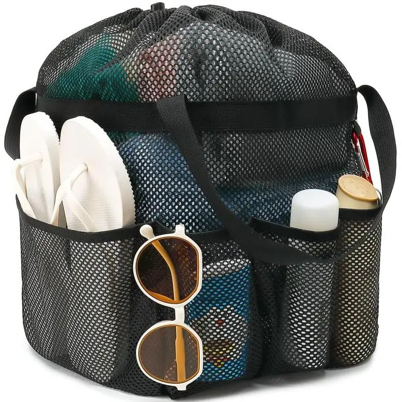 Mesh Shower  Portable with Drawstring, Dorm Room Essentials for College Girls Guys, 8-Pocket  Shower Bag Basket Tote for Camping Beach Gym Travel Toiletry Bathroom