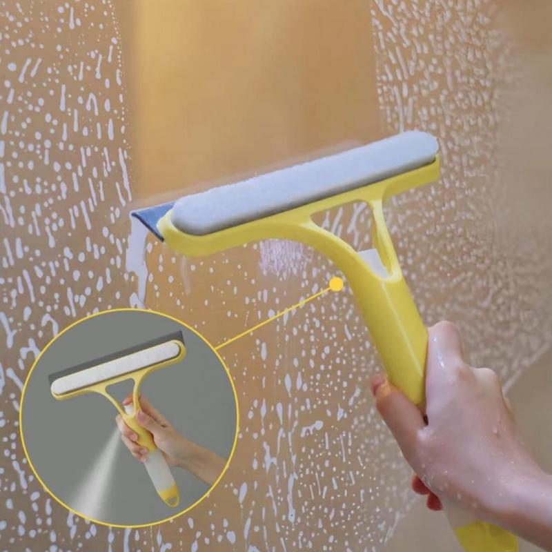 3 in 1 Window Cleaning Scraper, Squeegee and Scrubber with Spray, Multifunctional Household Cleaning Tool, Car Windshield Cleaner, Lightweight Silicone Microfiber Wipe, Versatile Cleaning Tool