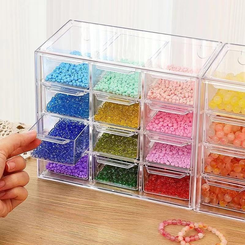 DIY Handmade Bead Storage Box Drawer Style Dust proof Desktop Handmade Bead and Sorting Box Transparent Material Box Durable Plastic Organizers Clear Organizer