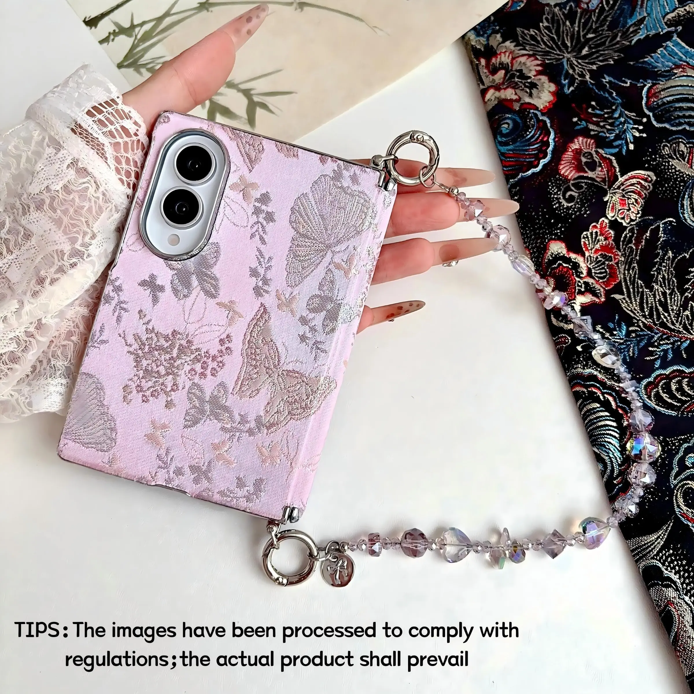 Electroplated side buckle & embroidered butterfly & crystal bracelet phone case, for Samsung Galaxy Z Fold 8, oriental classical aesthetics, protective case, Casing, unique design suitable for daily use, protective shell