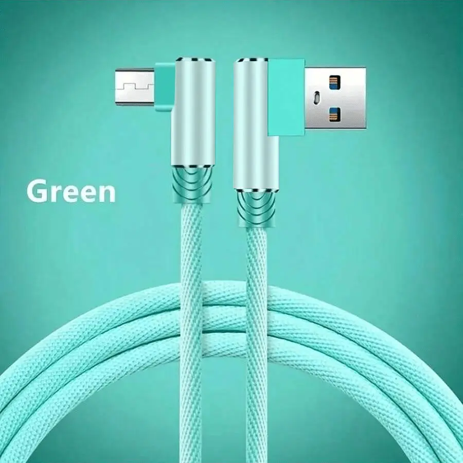 Braided Charging Cable USB Fast Charging, 90-Degree Right-Angle Connector, Compatible with iPhone & Samsung Android Phones, Type-C Micro USB Data Cable