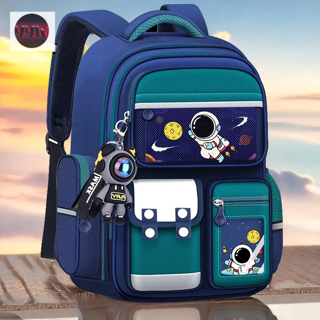 YYW1 2025 New Stylish Cartoon Space-Themed Unisex Blue Backpack with Astronaut & Planet Graphics, Adjustable Straps, Multiple Compartments, Durable Lining, Secure Zipper Closure, Prop 65 Safe for School, Travel, Daily Commute