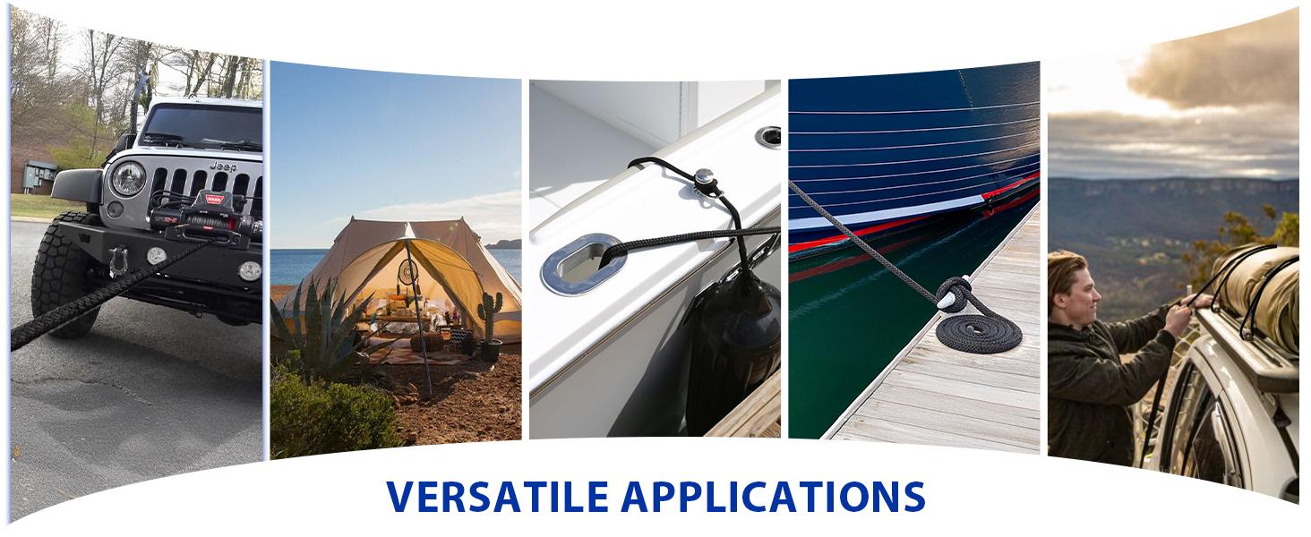 Boat Dock Lines Marine Rope - 3/8" x 15ft with Pre-Spliced 12" Loop Double Braided Nylon Ropes Bumper Tie Mooring Line for Boats Docking Pontoon Boating Accessories - 4 Pack