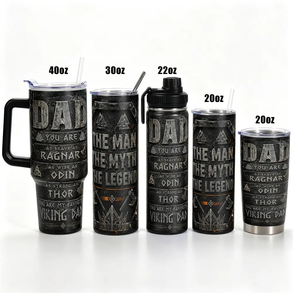 1 pc, 40oz/30oz/22oz/20oz Viking Dad Stainless Steel Tumbler, Double Wall Vacuum Insulated Travel Coffee Mug with Leak Proof Lid, Keep Cold 24H Hot 12H Cup Holder Friendly Father's Day Birthday Gift for Dad Men