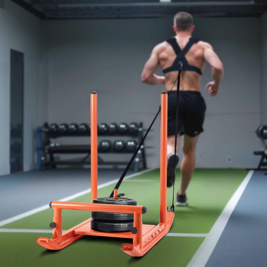 SummerWinsSteel Weight Sled, Fitness Strength Training Equipment with Handle for Speed Training & Athletic Exercise, 1/2-Inch Plates Weight Compatible, Orangedealsforyoudays